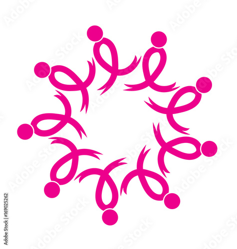 Breast cancer teamwork pink ribbons logo