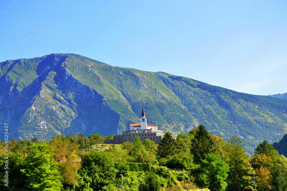 Fototapeta premium Memorial of the World War one in beautiful nature in Kobarid, Slovenia