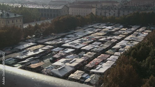 Town center view of Pinerolo in Northern Italy photo