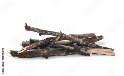 Dry branches, pile for fire isolated on white background