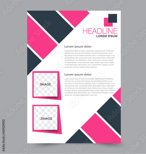 Flyer template. BUsiness brochure. Annual report cover. Editable A4 poster for design, education, presentation, website, magazine page. Vector illustration. Pink and black color.