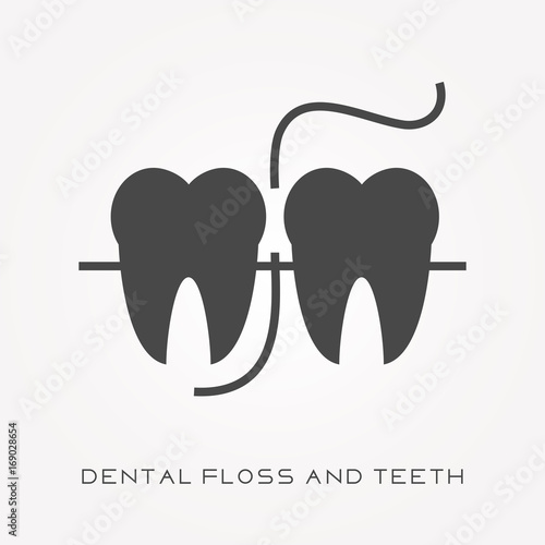 Silhouette icon dental floss and teeth