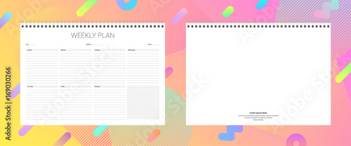Planner template in landscape orientation. A4 format. Inside page and back cover.
