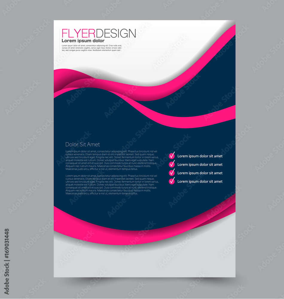 Fototapeta premium Flyer template. Abstract brochure background. Business corporate style concept. Vector illustration. Blue and pink color.