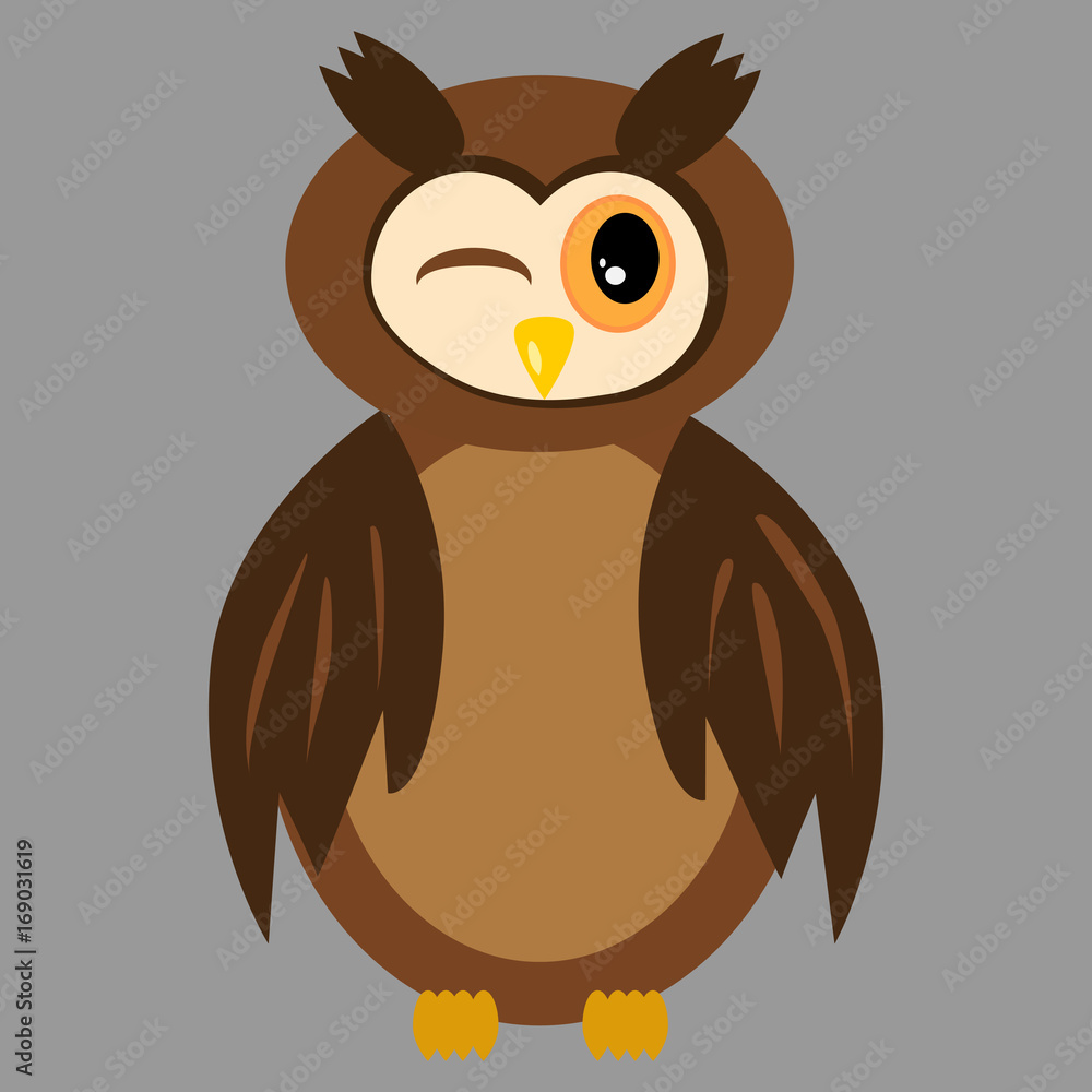 Naklejka premium Isolated brown owl with narrowed eyes