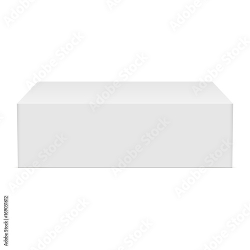 White cardboard rectangular box mockup - front view.  Blank packaging template for mobile phone or gift box isolated. Vector illustration