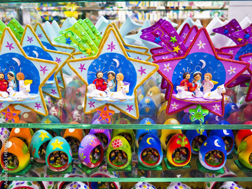 Colorful traditional mexican ceramics -christmas nativity scene  Playa del Carmen  Mexico