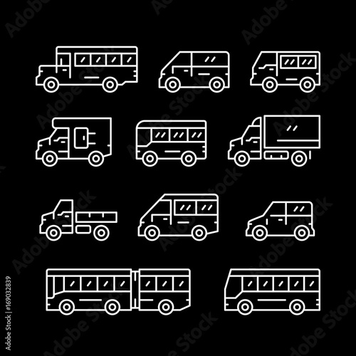 Set line icons of bus and van