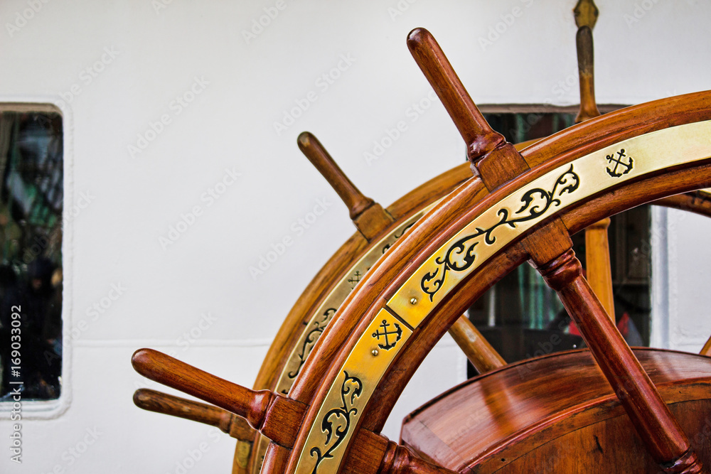 Old wooden steering wheel