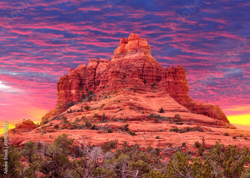 Colorful sunset at Bell Rock in Sedona, Arizona USA