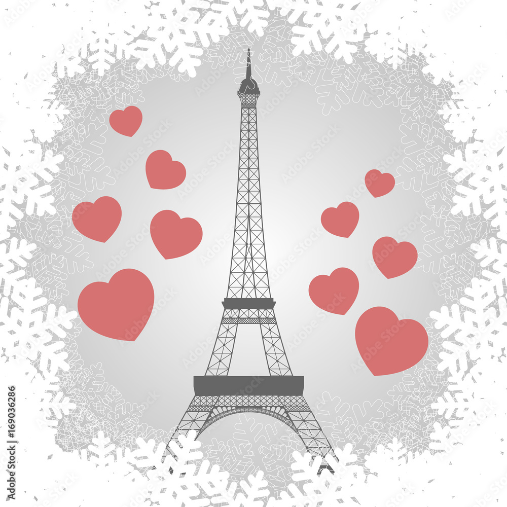 Fototapeta premium Christmas card with Eiffel tower