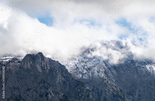 alpine rocks in clouds