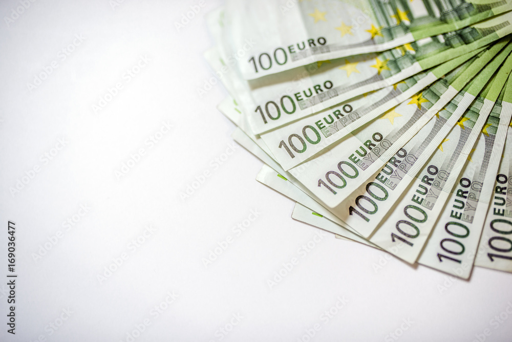 Hundred euro banknotes ready for payment. Hundred euro banknotes ready for payment.