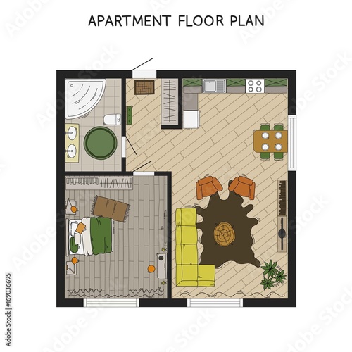 Architectural Plan with furniture in top view