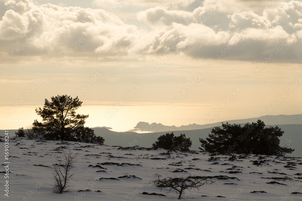 The Sainte-Baume massif, in Provence, under the snow