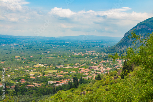 View to the valley from old byzantine medieval town Mystras, Peloponesse, Greece © umike_foto
