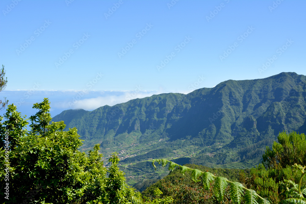 Obraz premium Impressive hills full of vegetation, porto moniz, madeira
