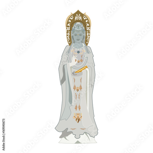Guanyin, chinese Goddess of Mercy flat vector illustration