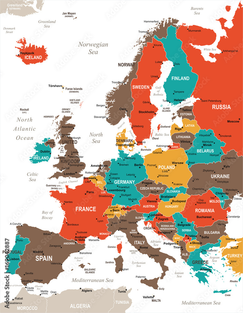 Naklejka premium Mapa Europy - ilustracji wektorowych