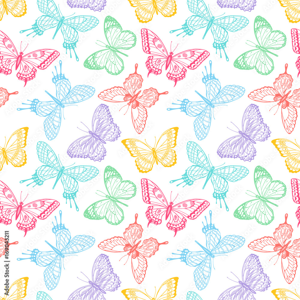 seamless sketch multicolored butterflies
