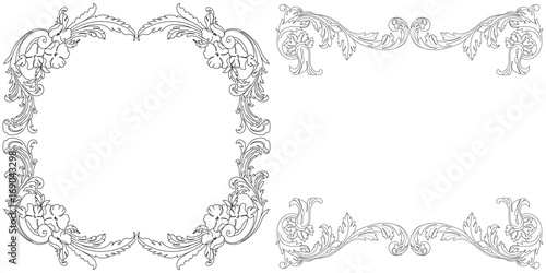Set of vintage border frame engraving with retro ornament pattern in antique baroque style decorative design. Vector