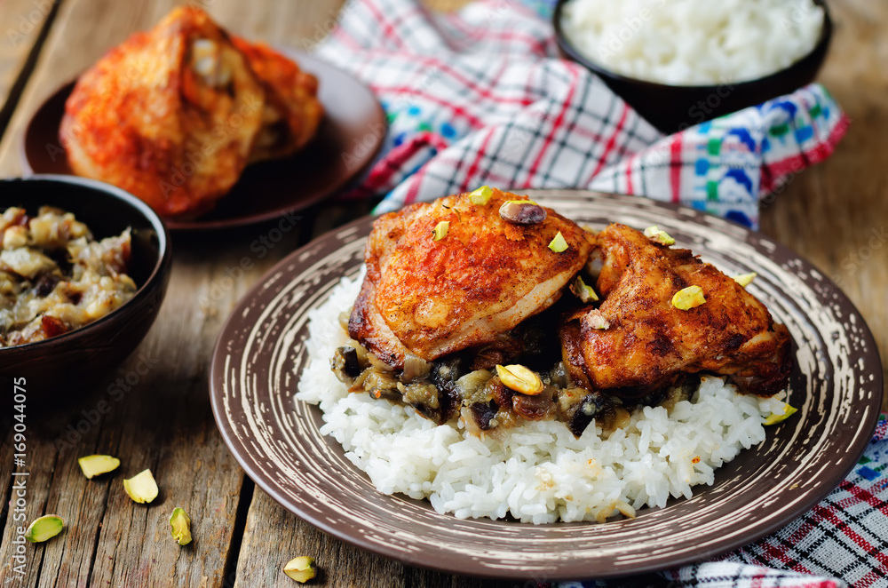 Moroccan spiced chicken with dates and aubergines