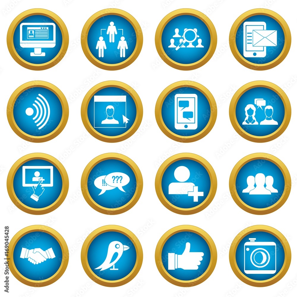 Social network icons blue circle set