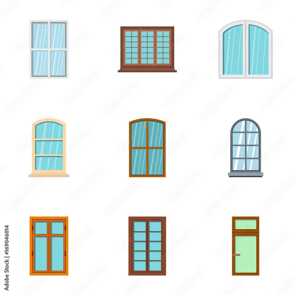 Classic window icon set, flat style
