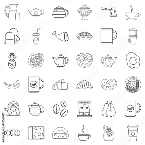Hot tea icons set, outline style