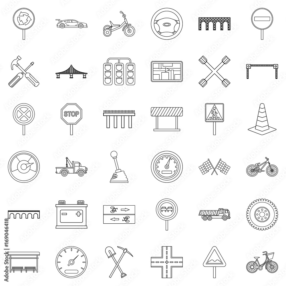 Crossroad icons set, outline style Crossroad icons set, outline style