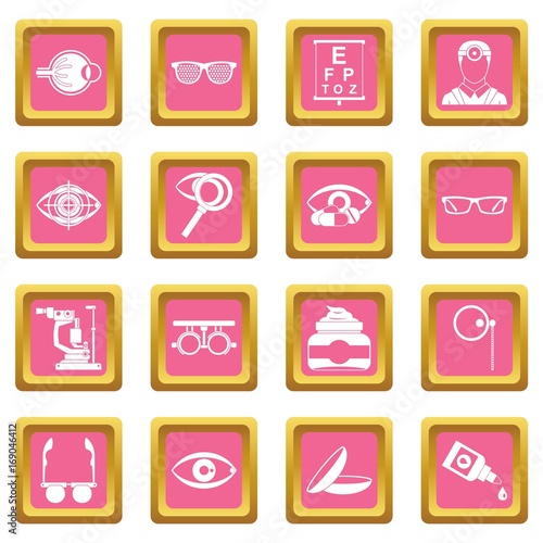 Ophthalmologist tools icons pink