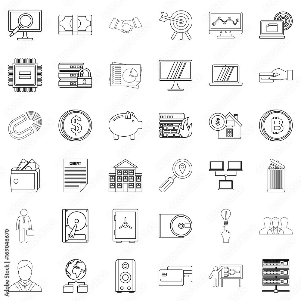 Presentation icons set, outline style Presentation icons set, outline style