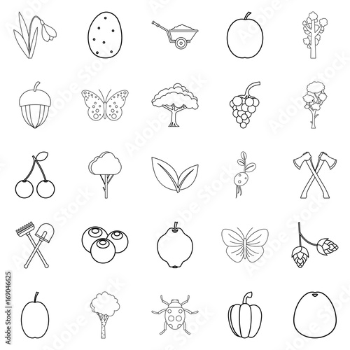 Cultivation icons set, outline style