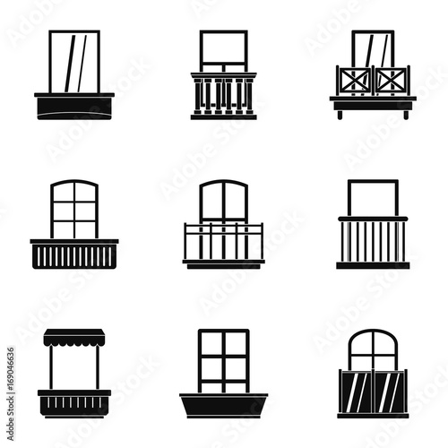 House balcony icon set, simple style