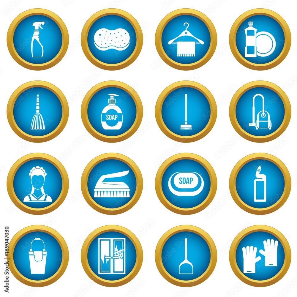 House cleaning icons blue circle set