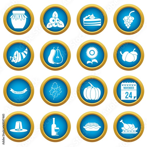 Thanksgiving icons blue circle set