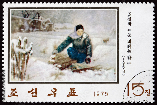 Postage stamp North Korea 1975 Night with Snowfall, Painting