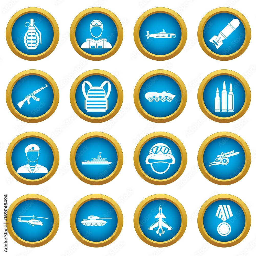 War icons blue circle set