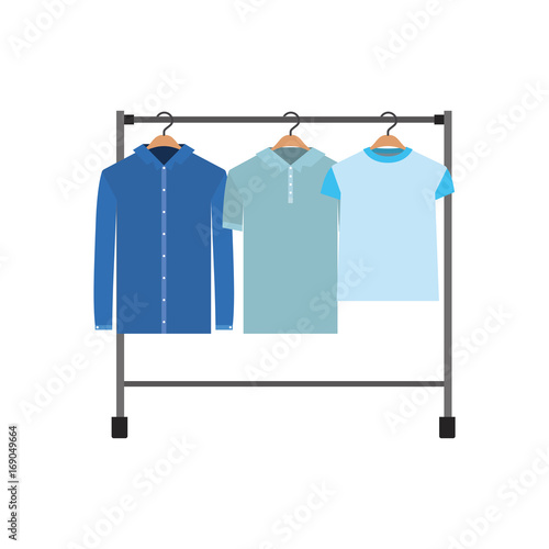 colorful silhouette of male clothes rack with shirts short and long sleeves