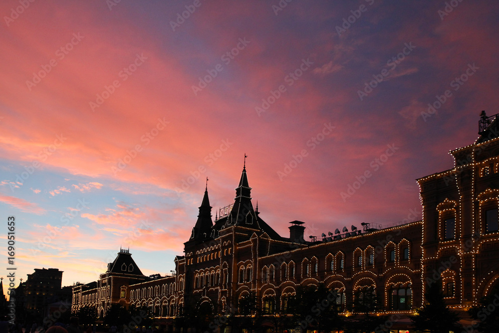 Sunset over the GUM Department store on red square