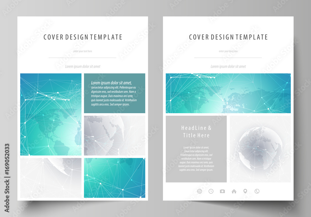 Fototapeta premium The vector illustration of the editable layout of A4 format covers design templates for brochure, magazine, flyer, booklet, report. Chemistry pattern. Molecule structure. Medical, science background.