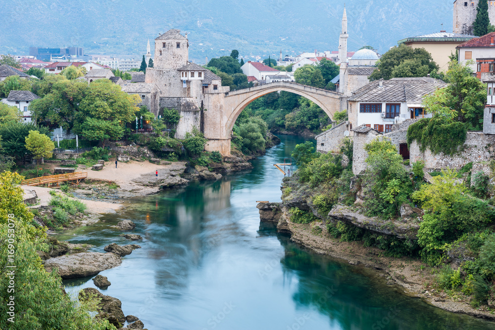 Historic bridge over the Neretva river in Mostar, Bosnia Herzegovina