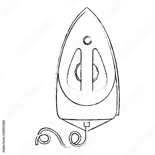 monochrome blurred silhouette of steam iron icon in top view