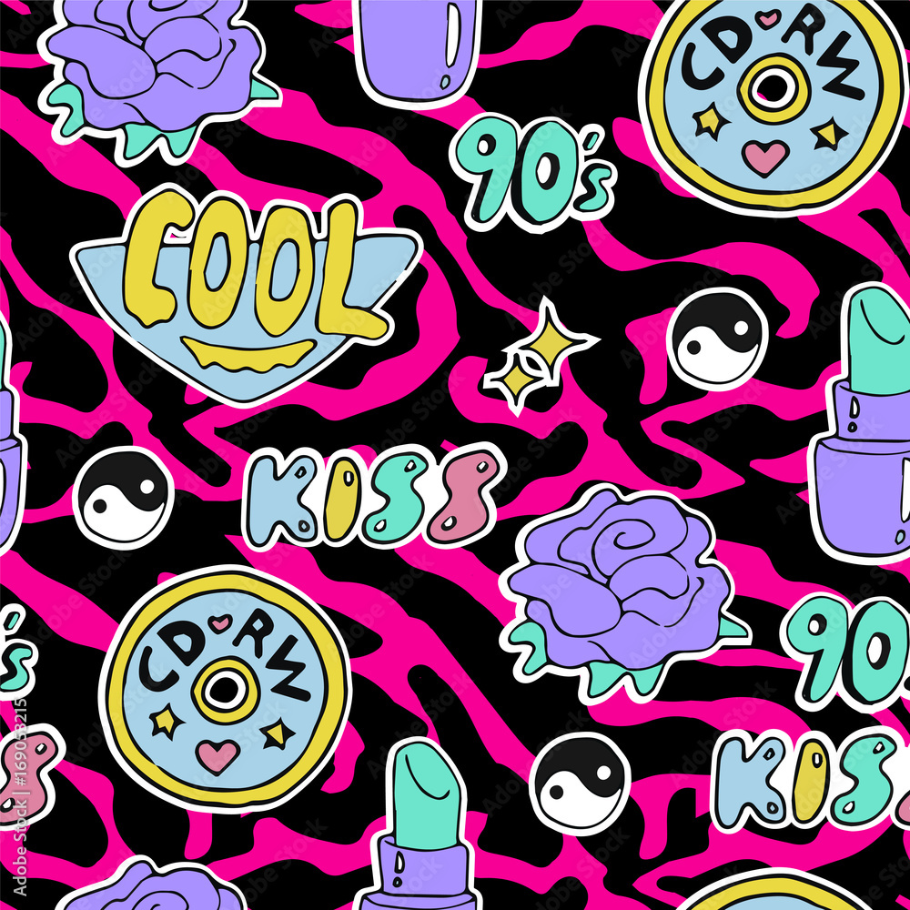 Bright seamless pattern 80s 90s style Bright seamless pattern 80s 90s style