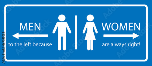 Restroom sign. Men to the left because women are always right. Funny vector.