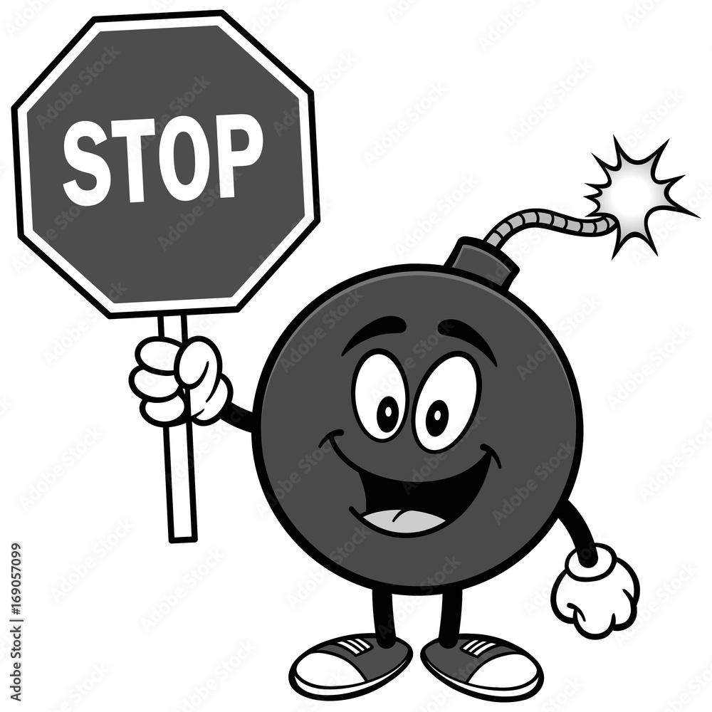Obraz premium Bomb Mascot with Stop Sign Illustration