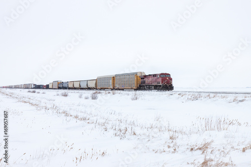 Freight Train On Horizon in Canadian Winter