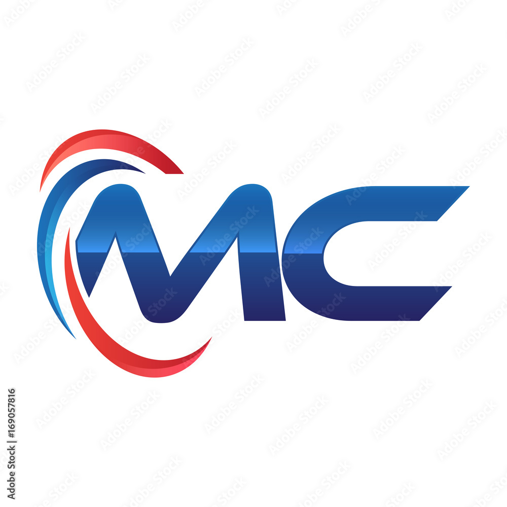 initial letter logo swoosh red blue