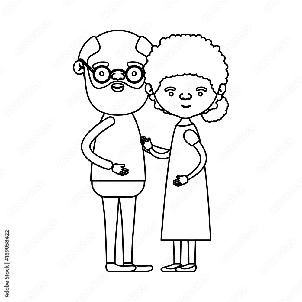 sketch silhouette full body couple elderly of bald grandfather with glassses and beard with grandmother with curly bun hair in dress sketch silhouette full body couple elderly of bald grandfather with glassses and beard with grandmother with curly bun hair in dress