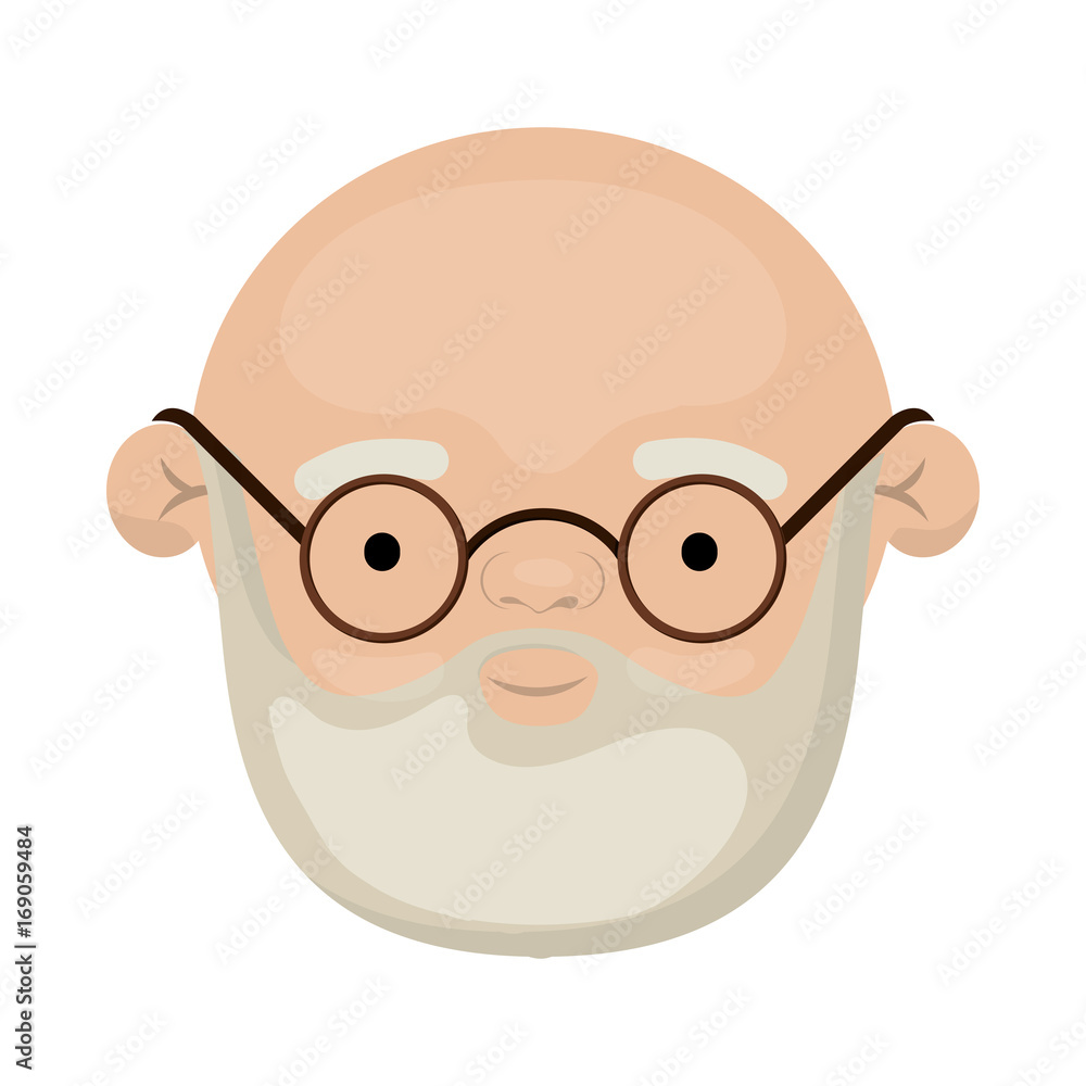 colorful face of bald grandfather with beard and glasses colorful face of bald grandfather with beard and glasses